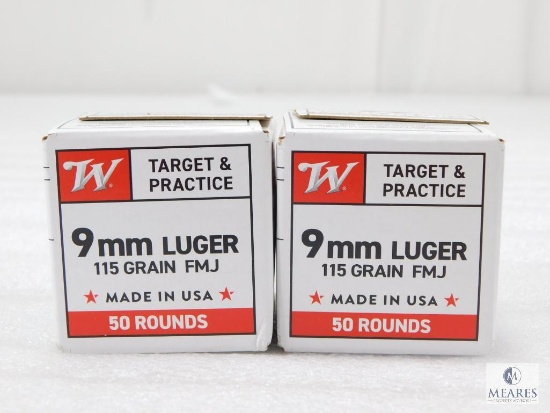 100 Rounds Winchester 9mm Ammo. 115 Grain FMJ