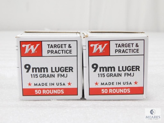 100 Rounds Winchester 9mm Ammo. 115 Grain FMJ