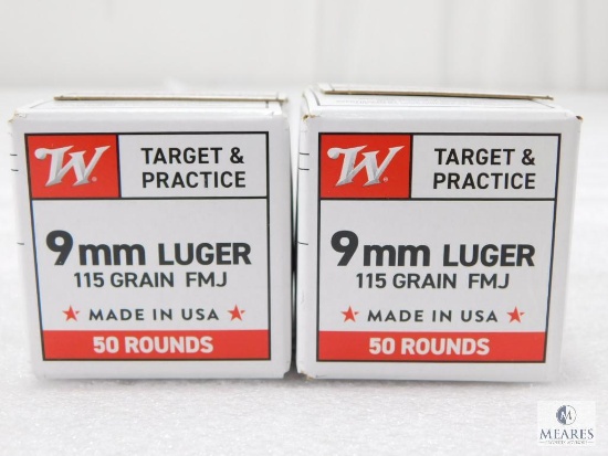 100 Rounds Winchester 9mm Ammo. 115 Grain FMJ