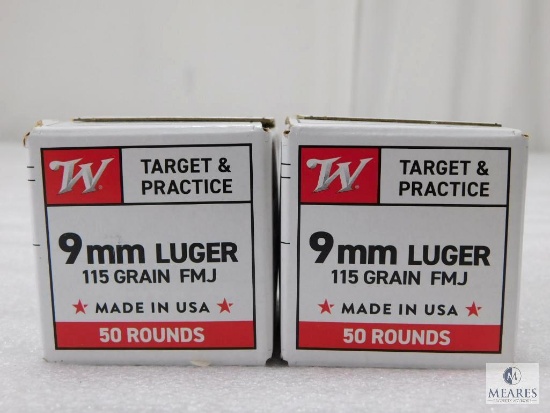 100 Rounds Winchester 9mm Ammo. 115 Grain FMJ