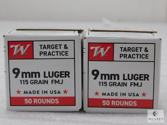 100 Rounds Winchester 9mm Ammo. 115 Grain FMJ