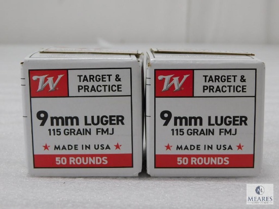 100 Rounds Winchester 9mm Ammo. 115 Grain FMJ