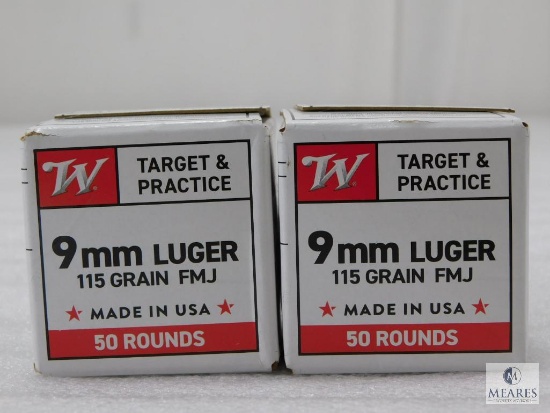 100 Rounds Winchester 9mm Ammo. 115 Grain FMJ