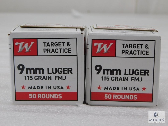 100 Rounds Winchester 9mm Ammo. 115 Grain FMJ
