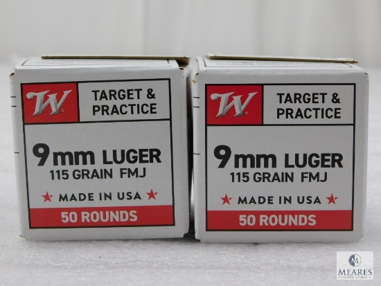 100 Rounds Winchester 9mm Ammo. 115 Grain FMJ