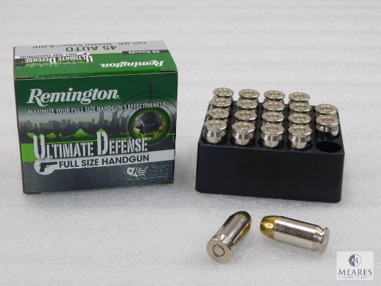 20 Rounds Remington Ultimate Defense .45 ACP Ammo. 185 Grain Hollow Point