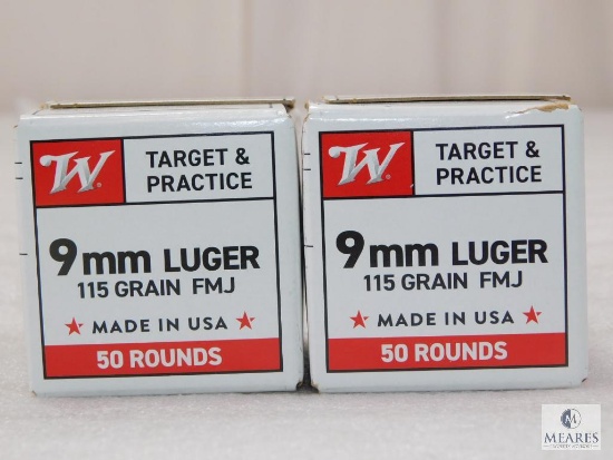 100 Rounds Winchester 9mm Ammo. 115 Grain FMJ