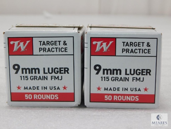 100 Rounds Winchester 9mm Ammo. 115 Grain FMJ