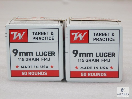 100 Rounds Winchester 9mm Ammo. 115 Grain FMJ