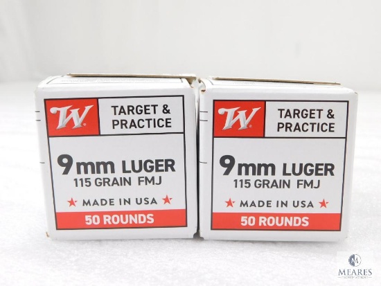 100 Rounds Winchester 9mm Ammo. 115 Grain FMJ