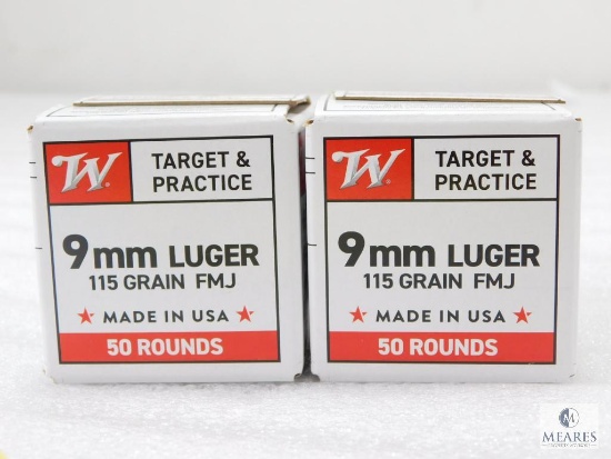 100 Rounds Winchester 9mm Ammo. 115 Grain FMJ