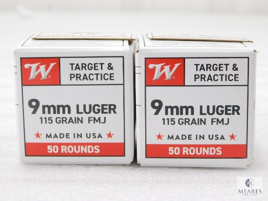 100 Rounds Winchester 9mm Ammo. 115 Grain FMJ
