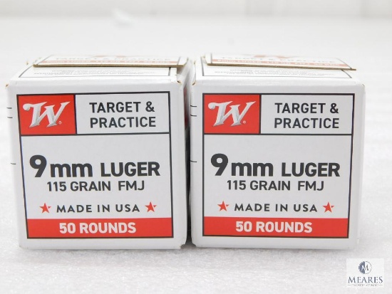 100 Rounds Winchester 9mm Ammo. 115 Grain FMJ