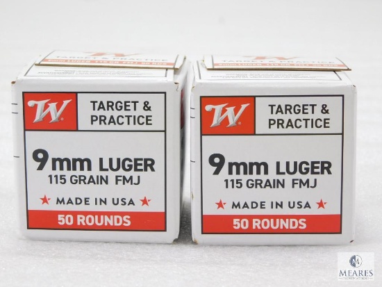 100 Rounds Winchester 9mm Ammo. 115 Grain FMJ