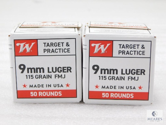 100 Rounds Winchester 9mm Ammo. 115 Grain FMJ