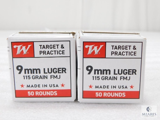 100 Rounds Winchester 9mm Ammo. 115 Grain FMJ
