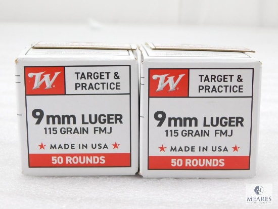 100 Rounds Winchester 9mm Ammo. 115 Grain FMJ