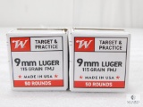 100 Rounds Winchester 9mm Ammo. 115 Grain FMJ