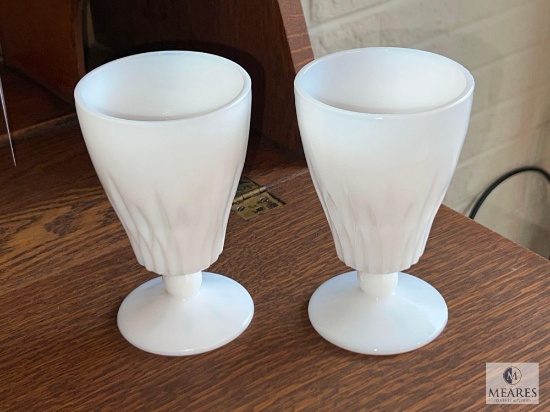 Pair of 7" Milk Glass Pedestal Juice Glasses