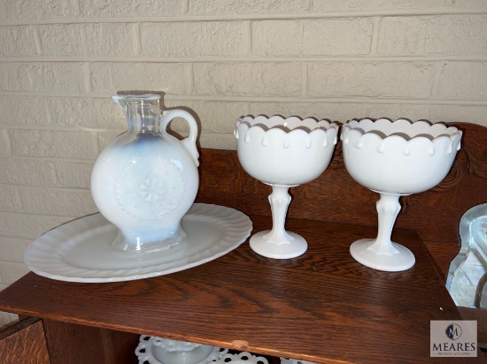 Four Pieces of White Glass - One Marked Anchor Hocking