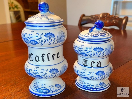 Blue Onion Marked Coffee and Tea Canisters