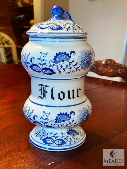 Blue Onion Marked Flour Canister