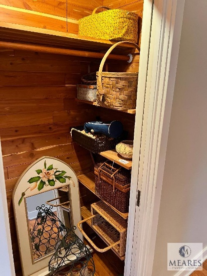 Wall Mirror, Basket Variety, and Wine Rack