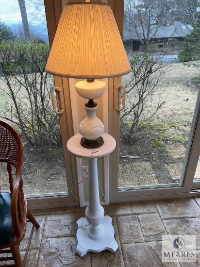 White Glass Lamp with Wood Plant Stand