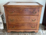 Antique Three-Drawer Chest of Drawers with Marble Inlay Top