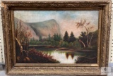 Framed Antique Landscape Oil on Canvas - No Visible Signature