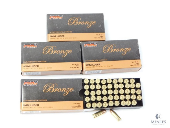 200 Rounds PMC 9mm Ammo. 124 Grain FMJ