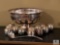 Silverplate Punch Bowl Set with 12 Cups and Ladle - 14.5 x 8
