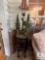 Wooden Side Table with Lamp, and Topiary
