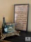Monkey Wooden Box with Dressing Mirror Tray, Empty Dom Perignon Bottle, and Framed Quote