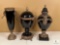 Trio of Gold and Black Urns Approximately 17