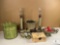Assorted Green Decor Including Porcelain Birds, Candlesticks, Trinket Box and More