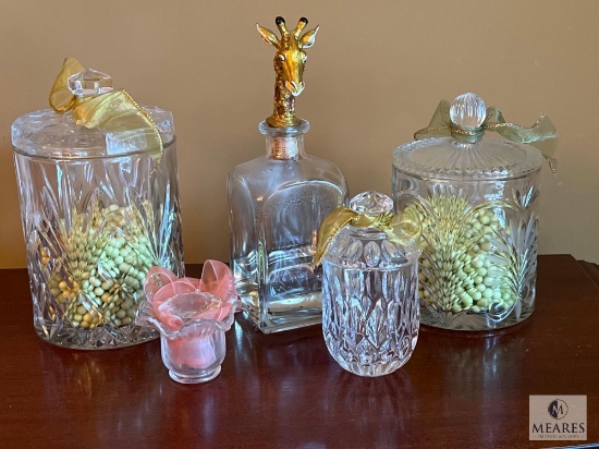 Mixed Lot of Beautiful Clear Glass Decanter and Candy Jars