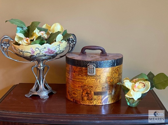 Round Beauty Box with Porcelain Bowl and Flower in Vase