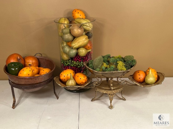 Large Lot of Fruit Bowls and Decorative Faux Fruit