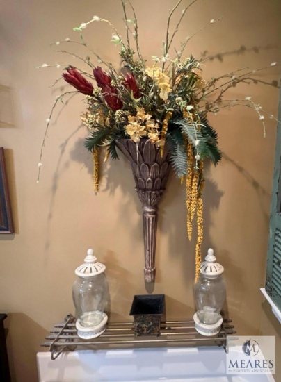 Hanging Floral Arrangement with Shelf and Contents