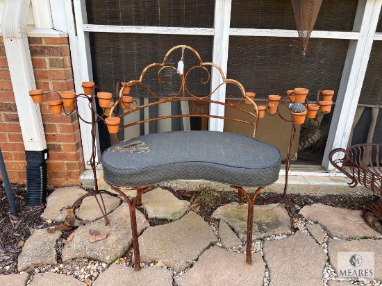 Metal Bench with Clay Pots
