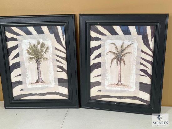 Two Framed Zebra Print and Palm Tree Prints