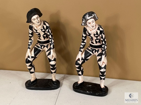Pair of 14" Harlequin Statues, Made in Philippines