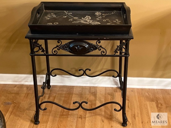 Black Square Accent Table with Tray, 29.5"x20"x24.5"