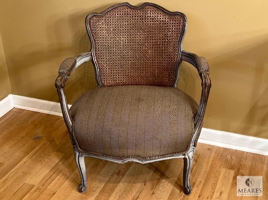 Distressed Design Cane Back Chair with Upholstered Seat, 30"x25.75"