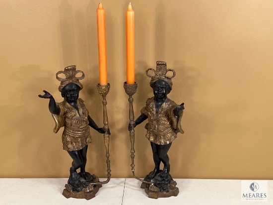 Pair of Figural Candleholders with Candles, Figurines Stand 16" Tall