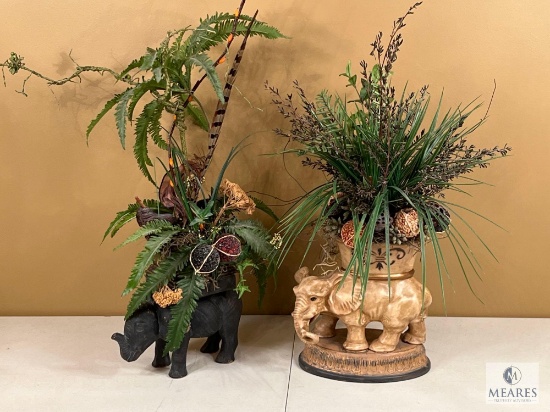 Elephant Plant Holders with Faux Greenery, Approximately 22" Tall