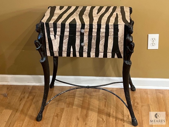 Zebra Striped Side Table with Carved Figure Legs