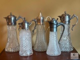 Five Clear Glass Water/Wine Pitchers - Approximately 14.5 Inches Tall