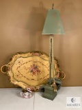 Decorative Wooden Tray with Lamp and Ceramic Swan